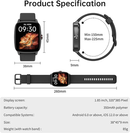 Smart Watches for Women Men with Bluetooth Call & AI Voice, 1.85" HD Fitness Tracker with Heart Rate SpO2 Sleep Monitor, 100+ Sports Modes,Mini Games, IP68 Waterproof Smartwatch for Android iOS Phones