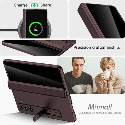 Miimall for Fold 6 Case with Privacy Screen Protector, Z Fold 6 Phone Case Stand, Heavy Duty, Full-Body Magnetic Hinge Protection Shockproof All-Inclusive Cases for Galaxy Z Fold 6 Wine Red
