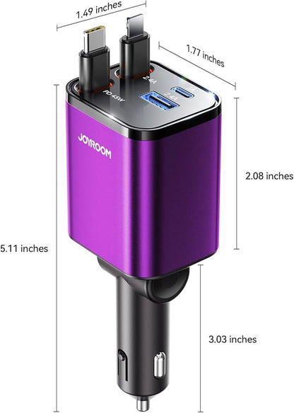 [2025 Ultra-Compact] Retractable Car Charger USB C 84W Car Accessories Adapter for iPhone 16 Fast Charging, Car Travel Essentials Gifts for Women Men, Car Phone Charger for iPhone15 Pro Max, Purple