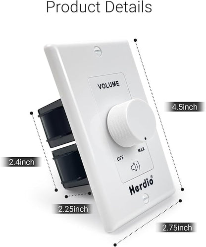 Herdio 100W Volume Control Knob for Speakers, Flush in Wall Volume Controller with 3 Independent Plate, Precise Sound Adjustment with 12-Position, Wide Compatibility for Home Audio Volume Adjustment