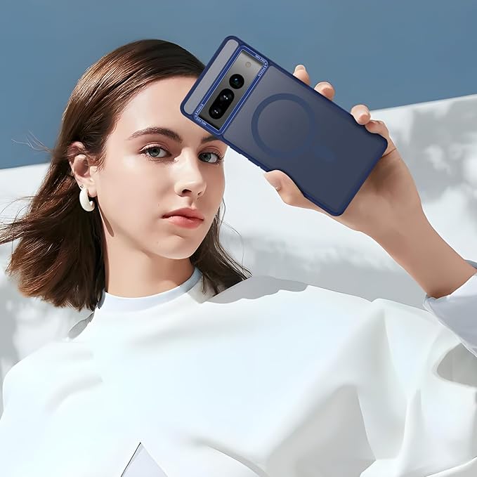 Magnetic for Google Pixel 7 Pro Case, [Military Grade Drop Protection] [Compatible with MagSafe] Shockproof Slim Translucent Matte Anti-Slip for Women Girls Men Case, Dark Blue