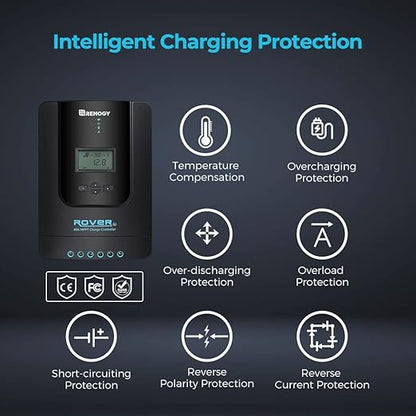 Renogy Solar Charge Controller Rover 40A 12V24V Auto Parameter DC Input MPPT Charge Controllers for Solar Panels Adjustable LCD for Gel Sealed Flooded Lithium Battery