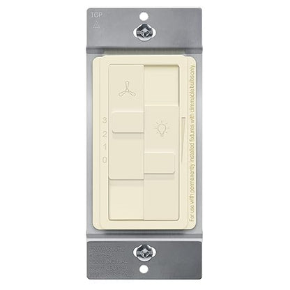TOPGREENER Kalide Combo Dimmer Switch with 3-Speed Fan Control, Light and Fan Combination Switch, Single Pole, 2.5A, 200W LED/CFL, Neutral Wire Not Required, TGDSFS3-LA, Light Almond