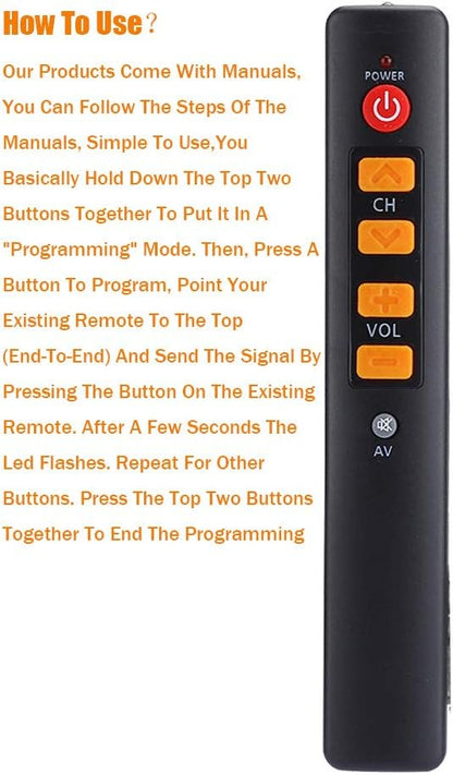 Big Button Learning Remote Control for Elderly,2Pack Universal Seniors Programmable Large 5 Keys Remote Control for TV/STB/DVD/DVB/HiFi/VCR, etc.
