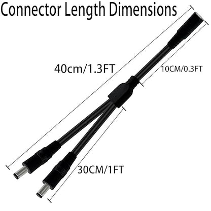 1.3FT 5.5mmx2.5mm 14AWG 12V/24V DC Power Splitter 1Female to 2Male High Power 5525 Connector for Solar Panel, Energy Storage Power Supply, Outdoor Power Supply, LED Strip Light 2pcs