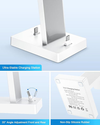 30W Fast Charging Station for Apple Devices - ADADPU 3 in 1 USB C Charger Stand for iPhone 16 15 Pro Max Plus & AirPods 4, Wireless Charger Dock Compatible with Apple Watch Ultra/10/9/8/7/6/5/4/3/2/SE