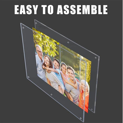 Kalami 3Pack 16x20 Clear Acrylic Wall Mount Picture Frame Self Adhesive, No Drill Holes Floating Frameless Large Photo Frame for Paintings Portrait Landscape Poster or Other Artworks