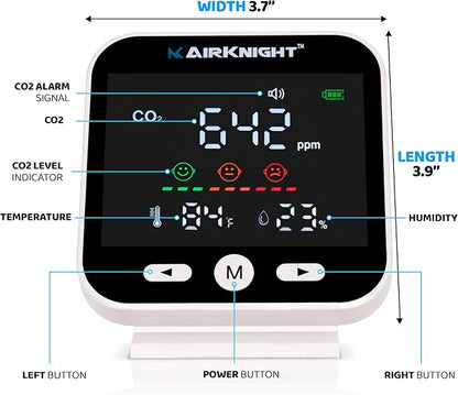 AirKnight Monitoring CO2 Monitor Indoor with Bonus Humidity & Temperature Readings | Carbon Dioxide Meter, Homebrewing - Carbon Dioxide Detector, Portable CO2 Detector, CO2 Meter Indoor, CO2 Sensor