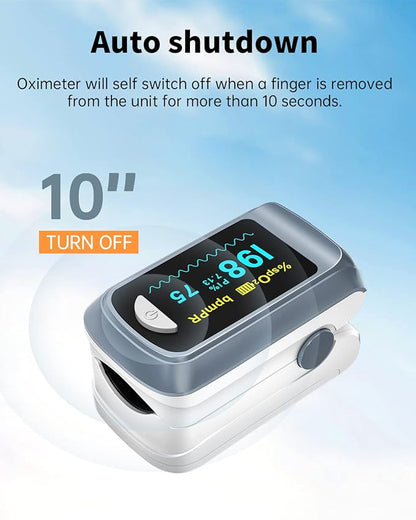 Fingertip Pulse Oximeter Blood Oxygen Saturation Monitor Pulse Ox, Heart Rate and Fast Spo2 Reading Oxygen Meter with OLED Screen Included Lanyard and 2 X AAA Batteries
