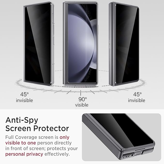 Miimall for Samsung Galaxy Z Fold 5 Case with Privacy Screen Protector, Built-in Adjustable Kickstand & Magnetic Hinge Protection All-Inclusive Protective Case for Galaxy Z Fold 5 5G(Grey)