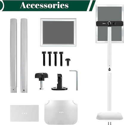 Heavy Duty Pedestal Sign Holder for Display, 8.5 x 11 inches Adjustable Floor Standing Sign Holder with Weighted Base , Vertical and Horizontal View Sign Stand for Indoor/Outdoor Advertising，Silver