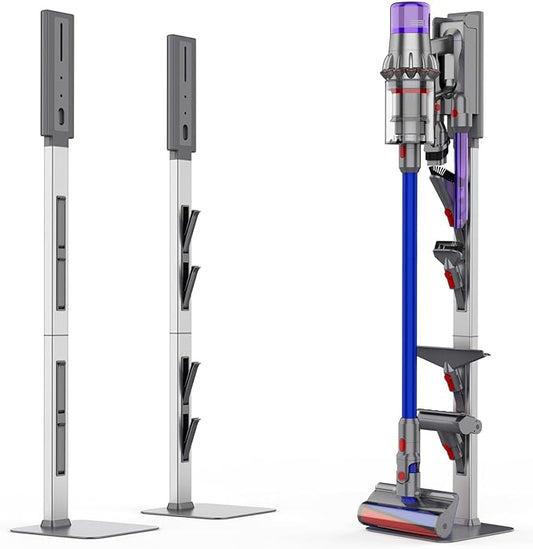 AIKOLZON Vacuum Stand for Dyson with Foldable Storage Hooks and Heavy-Duty Carbon Steel Base, No Drill Installation, Space-Saving Organizer for All Dyson Cordless Vacuums & Accessories