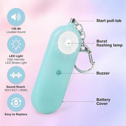 MtMinn Personal Safety Alarm for Women - 130dB Self Defense Keychains Siren Whistle, Replaceable Battery with SOS LED Strobe Light - Emergency Security Safe Protection Devices for Kids Elderly