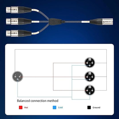 XLR Splitter Cable, Devianl XLR y Splitter 3 Female to 1 Male, Balanced Dual Female to Male Microphone Cord Adapter Combiner, 6 FT