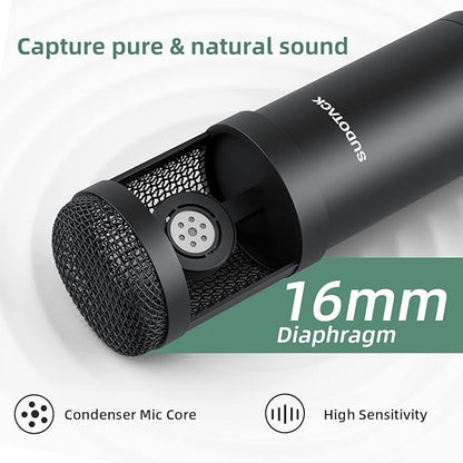 SUDOTACK USB Condenser Podcast Microphone for PC: Studio Microphone Kit with 192KHz/24bit Professional Sound Chipset Cardioid for Recording, Streaming, Gaming, Voice-Over, YouTube, Skype, Twitch
