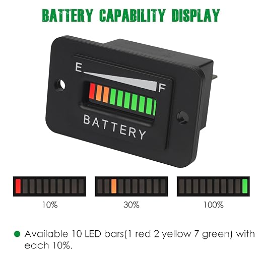 Yooreal 48V Battery Fuel Gauge Indicator,Battery Capacity Monitor for Lead-Acid Battery (Not Included Trojan Type) Powered Golf Car Travel Trailer Forklift Scrubber Motorcycle RV etc