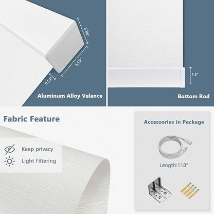 COOLWINDS Motorized Blinds with Remote Cordless Automatic Motorized Shades Custom Blinds for Windows Smart Curtains Compatible with Alexa Google Home(Light Filtering Jacquard White,W61 x H72in)