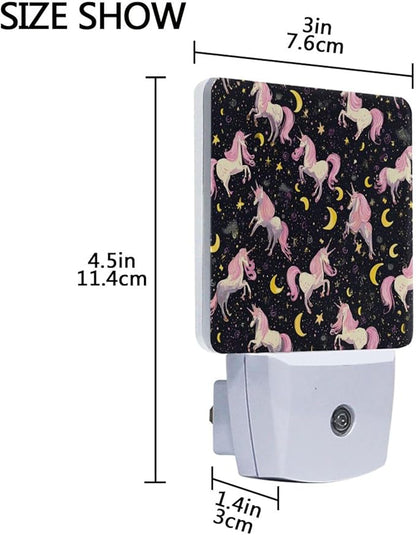 Pigsaly Led Night Light Unicorn Pink Horse Moon Night Light Plug in Wall Lamp Smart Dusk to Dawn Sensor Nightlight Led Lamp Energy Saving Lights Gift for Kids Room Bedroom Bathroom Hallway