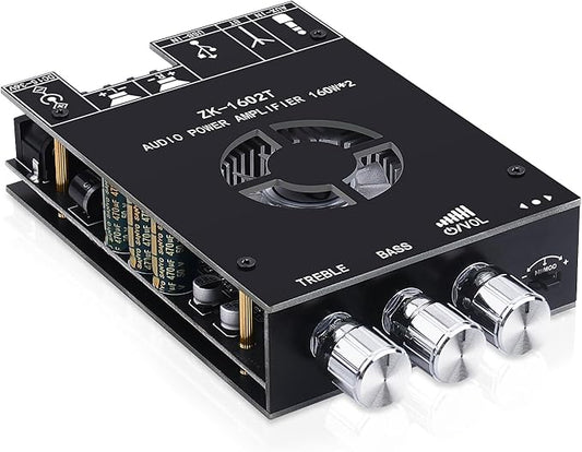 Audio Amplifier Board, ZK-1602T Bluetooth 5.0 Power Amp for Home Speakers 2.0 Channel 160W+160W Stereo Mini Amplifier Module TDA7498E Chip W/TB, USB, AUX, DC 15-36V