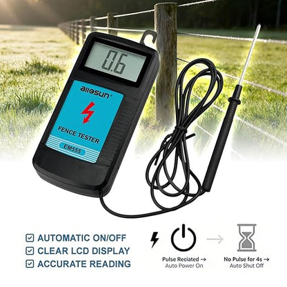 allsun Digital Electric Fence Voltage Tester and Fault Farm Finder, Fence Voltmeter/Grounding Tester LCD Display for 300V to 9.9kV Pulse, Fence Voltage Indicator Checker Farm Gardening Tool