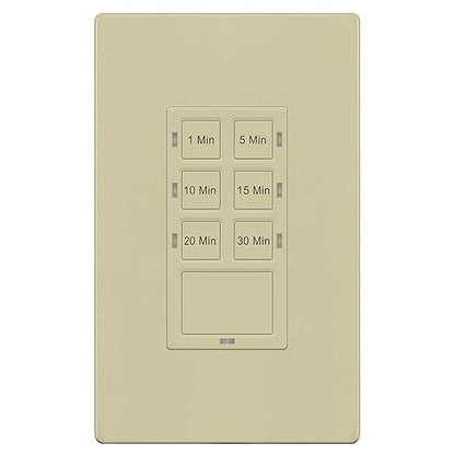 TG 30-Minute Countdown Timer Switch, 1-5-10-15-20-30 Min, for Bathroom Fans, Heaters, Lights, LED Indicator, 120VAC 800W, No Neutral Wire Required, UL Listed, Screwless Wall Plate, Ivory