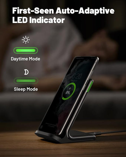 INIU Wireless Charger, 15W Fast Qi Certified Wireless Charging Station with Sleep-Friendly Adaptive Light Compatible with iPhone 16 15 14 13 Pro XS 8 Plus Samsung Galaxy S25 S24 S23 Note 20 Google etc