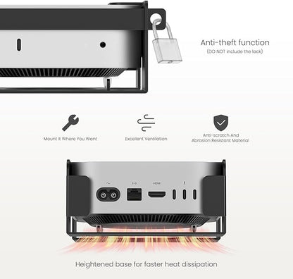 Fasgear Mac mini M4 Mount 2024 - Pure Aluminum Under Desk VESA Monitor Mounting Bracket with Anti-Theft, Black Aluminum
