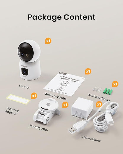 Anlapus 4 x A51D 4MP Dual Lens(2MP+2MP) Indoor Security Camera, Motion Detect, Auto Track, Plug-in, 360° WiFi Pan/Tilt Camera, 2.4GHz WiFi, Two-Way Talk, Light & Siren Alert, Memory Card Not Include