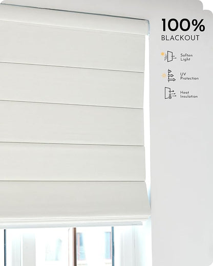 Graywind Smart Roman Shades 100% Blackout Compatible with Alexa Google Rechargeable Motorized Window Blinds Remote Control Room Darkening Plain Fold, Custom Size (Matelasse White)