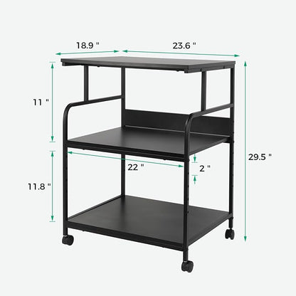 GCCSJ Large Printer Stand，3 Tier Printer Cart with Adjustable Storage Shelf，23.6 x18.9 x 29.5 inches Printer Stand for Home Office, Stands for Heat Press Scanner Fax, Industrial Style, Black