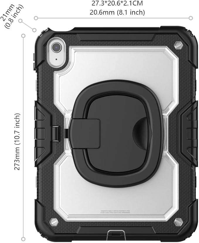SCSVPN Case for iPad A16 11th Generation 11 Inch 2025/ iPad 10th Generation Case 10.9 Inch 2022, Shockproof Rugged Kids Transparent Cover w/Pencil Holder, Rotating Stand/Handle, Shoulder Strap, Clear