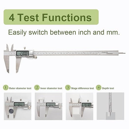 SCITOOLS All-Metal Digital Caliper 0-12" Measuring Tool, Micrometer Caliper with Auto-Off Feature, Interchangeable Between inches and millimeters for DIY/Household and 3D Printing
