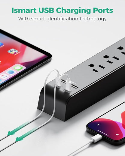 2 Pack Surge Protector Power Strip with 6 Outlets 4 USB Ports (2 USB C) 5-Foot Extension Cord Flat Plug 900 Joules 15A Circuit Breaker Wall Mount Desk USB Charging Station for Home Office