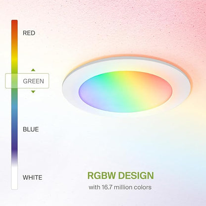 ASD 1 Pack LED Smart Recessed Lighting 6 Inch 15W, RGBW Color Changing Lights, Compatible with Alexa & Google Assistant, Dimmable 2700K-6500K Selectable RGB Lights, WiFi Bluetooth Ceiling Light, ETL