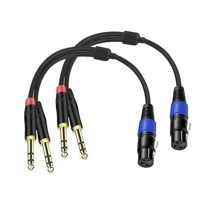2Pack 6.35mm Dual TRS to XLR Female Cable for Microphone, Mixer, Amplifier, 1.5 FT, Dual 1/4 Male to XLR Audio Cable, Y Splitter Patch Cord, 3-PinXLR to Dual 1/4 TRS Male Converter Adapter Cable
