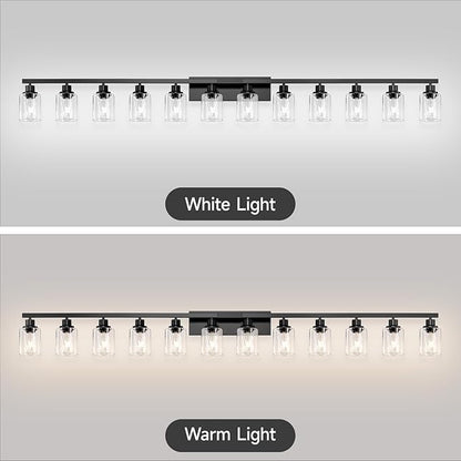 DIKAIDA 12 Light Bathroom Light Fixtures, Black Bathroom Lighting Fixtures Over Mirror Matte Black Modern Vanity Lights Wall Lighting for Mirror Bedroom, Living Room (78.7inch)