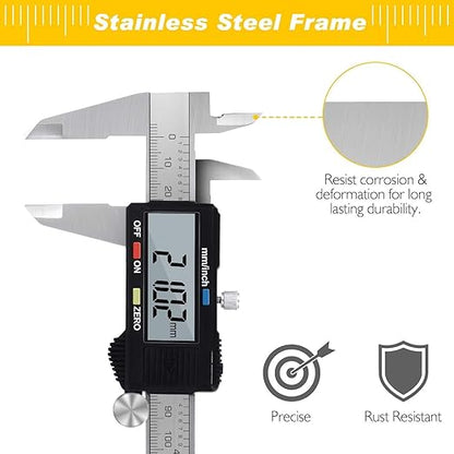 Adoric Digital Caliper, Electronic Digital Caliper Stainless Steel Body with Large LCD Screen | 0-6 Inches | Inch/Millimeter Conversion