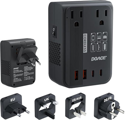 DOACE 220V to 110V Converter 350W Voltage Converter US to Europe for Hair Straightener/Curling Iron Converter for European Travel with 4-Port USB Charging and UK/AU/US/EU Worldwide Plug Adapter