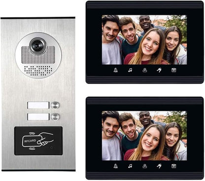 AMOCAM Upgrade Versions 2 Units Apartment Intercom System 7 inch Touch Monitor Video Door Phone Kits Support Ethernet Cable Connect, Single-Supply, ID Keyfobs Unlock for Home Apartment