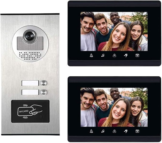 AMOCAM Upgrade Versions 2 Units Apartment Intercom System 7 inch Touch Monitor Video Door Phone Kits Support Ethernet Cable Connect, Single-Supply, ID Keyfobs Unlock for Home Apartment