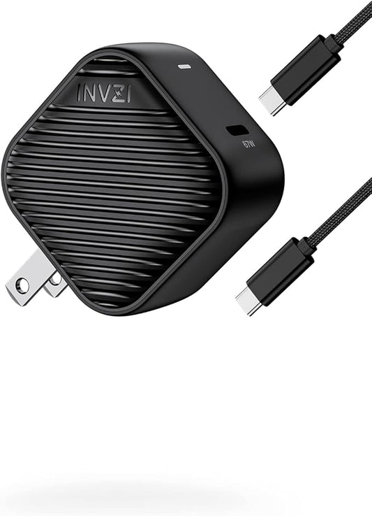INVZI GaNHub USB C Charger 67W, GaN III PPS Mini Fast Foldable Power Adapter with USB-C Cable for MacBook Pro/Air, Galaxy S24, Dell XPS, HP, iPhone 16/15 Pro, iPad Pro, Steam Deck, Laptops