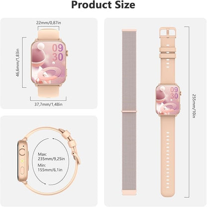 Blackview Smart Watch for Women,1.91" HD Touchscreen Fitness Watch with Flashlight, Bluetooth Notifications/Make Calls, Heart Rate/Sleep Monitor/2 Straps, Fitness Watch for Android/iPhone