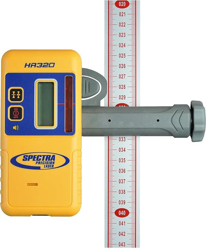 Spectra Precision HR320 Laser Receiver with Rod Clamp – Dual LCD, 2-In Capture Height, IP67 Drop Resistant, 70-Hour Runtime – 100 DB speaker