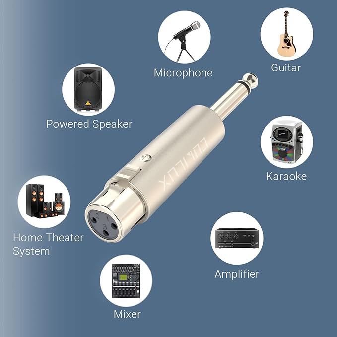 Cubilux Unbalance XLR Female to 1/4” TS Male Converter, XLR to 6.35mm(Quarter Inch) TS Mono Adapter for Guitar, Keyboard, Drum, Microphone, Power Amplifier, Mixer, Karaoke System, Speaker, 2-Pack