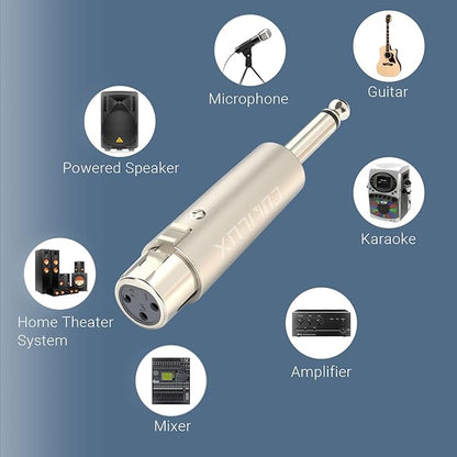Cubilux Unbalance XLR Female to 1/4” TS Male Converter, XLR to 6.35mm(Quarter Inch) TS Mono Adapter for Guitar, Keyboard, Drum, Microphone, Power Amplifier, Mixer, Karaoke System, Speaker, 2-Pack