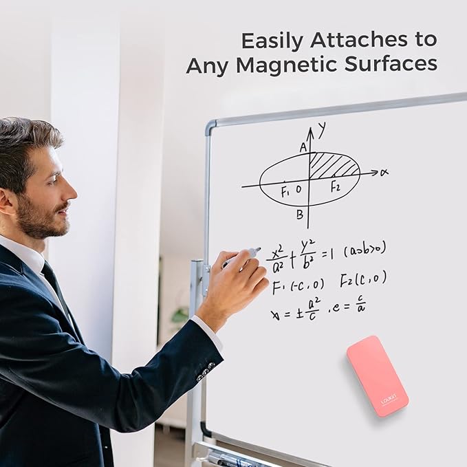 loukin Magnetic Dry Erase Eraser, Whiteboard Eraser, Glass Board Remover, 3.4 fl oz Whiteboard Cleaner Included, for Classroom, Home and Office Use (Pink)