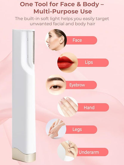 Dermaplane Facial Razor for Women – Electric 3-Speed Sonic Face Hair Removal Tool with LED Light, Peach Fuzz Remover & Exfoliating Dermaplaning Tool, USB-C Rechargeable with 5 Replacement Heads