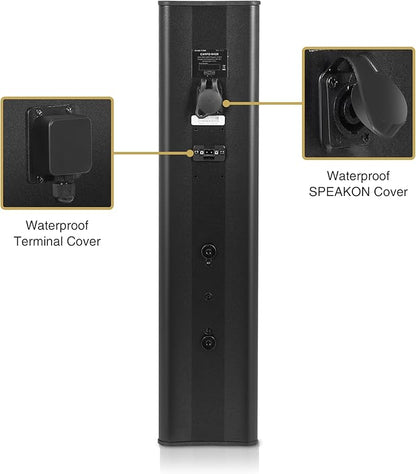 Sound Town Weatherproof Compact Aluminum Line Array Column Speaker with Wall Mount Bracket, 4 x 3 Woofers, 2 x 1.2 Dome Tweeters, Black, for Church, Indoor & Outdoor Installation (CARPO-M42B)