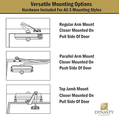 Dynasty Door Closer Adjustable Spring Size 3-6 Hydraulic Automatic Door Closer Series 1636 (Aluminum)