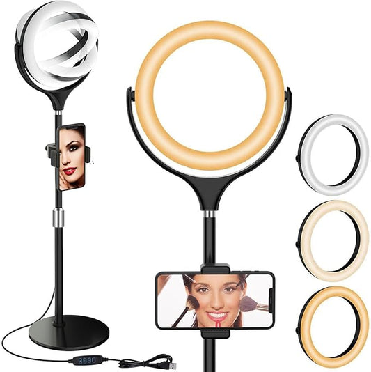 8 inch Desk Ring Light with Stand, Adjustable Computer Circle Light for Video Conference Lighting, Zoom Calls, Virtual Meeting, Video Recording, Selfie Light with Phone Holder for Streaming, Podcast
